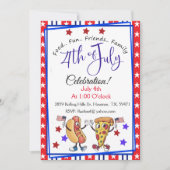 Schattigee Menselijke Hete Hond En Pizza 4th van J Kaart (Voorkant)