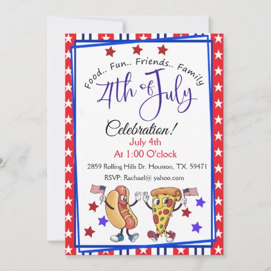 Schattigee Menselijke Hete Hond En Pizza 4th van J Kaart (Voorkant)