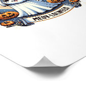 Schattigee Meow-lolween Cat in Ghost Kostuum Hallo Poster (Hoek)