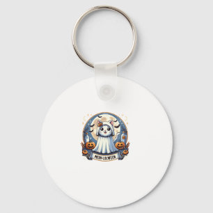 Schattigee Meow-lolween Cat in Ghost Kostuum Hallo Sleutelhanger