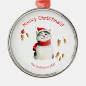Schattigee Meowy Cat Christmas Metalen Ornament (Voorkant)