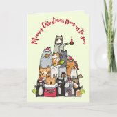 Schattigee Meowy Christmas Cartoon Cats Feestdagen Kaart (Voorkant)