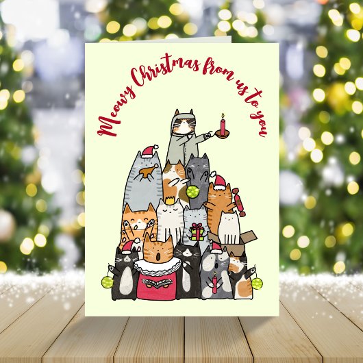 Schattigee Meowy Christmas Cartoon Cats Feestdagen Kaart
