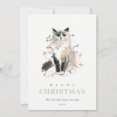Schattigee Meowy Christmas Light Cat Corporate Log Feestdagenkaart (Voorkant)