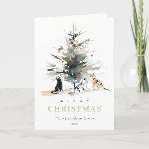 Schattigee Meowy Kerstboom Katten Corporate Logo Feestdagen Kaart