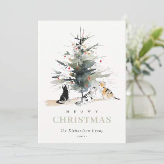Schattigee Meowy Kerstboom Katten Corporate Logo Feestdagenkaart (Staand voorkant)
