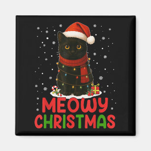 Schattigee Meowy Kerstman Hoed Grappige Zwarte Kat Magneet