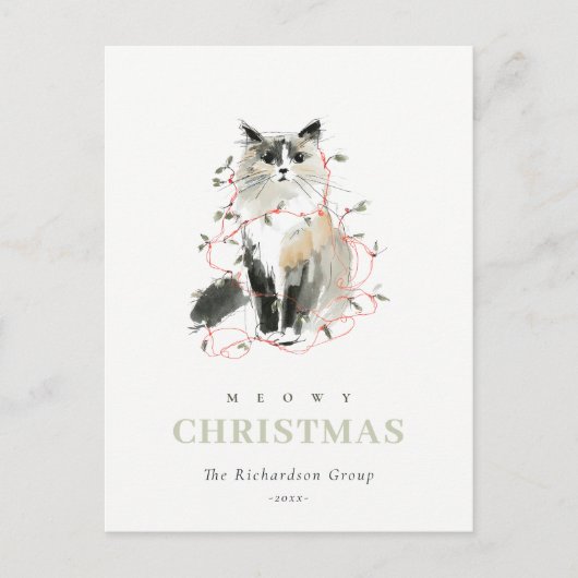 Schattigee Meowy Kerstverlichting Cat Corporate Lo Feestdagenkaart (Voorkant)