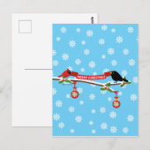 Schattigee merel en kardinaal op de tak - MERRY XM Briefkaart (Voorkant / Achterkant)