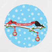 Schattigee merel en kardinaal op de tak - MERRY XM Labels (Design 1)