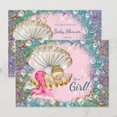 Schattigee Mermaid Baby Shower Uitnodigingen (Voorkant / Achterkant)