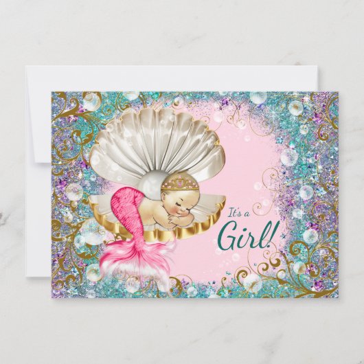 Schattigee Mermaid Baby Shower Uitnodigingen (Voorkant)