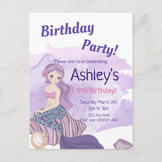 Schattigee Mermaid Party Uitnodiging, Mermaid Verj Uitnodiging Briefkaart (Voorkant)