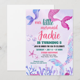 Schattigee Mermaid Tail verjaardagsfeestuitnodigin Kaart