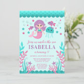 Schattigee Mermaid verjaardagsfeestuitnodigingen Kaart (Staand voorkant)