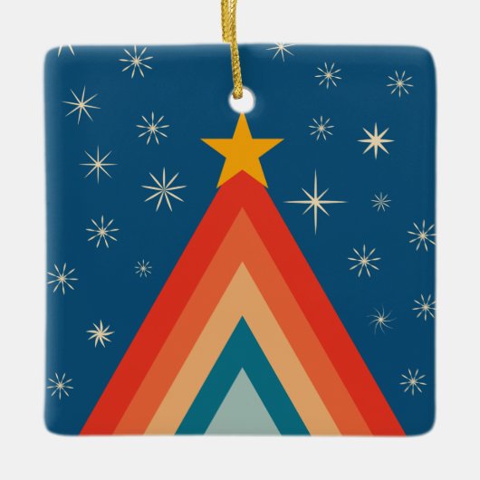 Schattigee Merry & Bright Retro Groovy Kerstboom Keramisch Ornament (Voorkant)