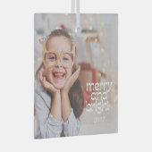Schattigee Merry Bright White Text Custom Photo Ov Glas Ornament (Voorkant Rechts)