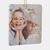 Schattigee Merry Bright White Text Custom Photo Ov Keramisch Ornament (Rechts)