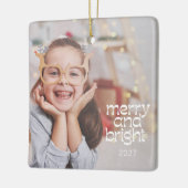 Schattigee Merry Bright White Text Custom Photo Ov Keramisch Ornament (Links)