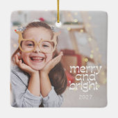 Schattigee Merry Bright White Text Custom Photo Ov Keramisch Ornament (Achterkant)