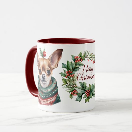Schattigee Merry Chihuahua Hondenkerstmis Mok (Voorkant links)