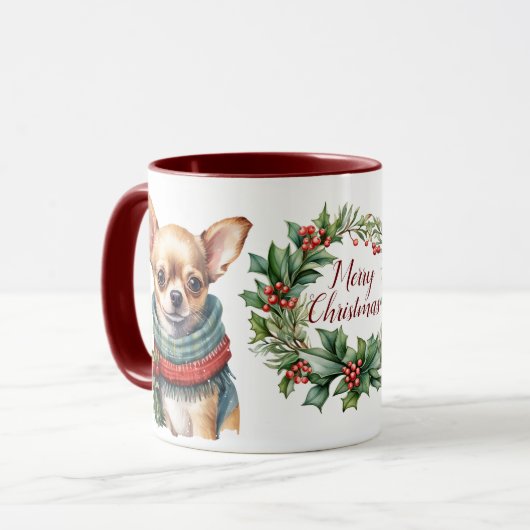 Schattigee Merry Chihuahua Hondenkerstmis Mok (Voorkant links)