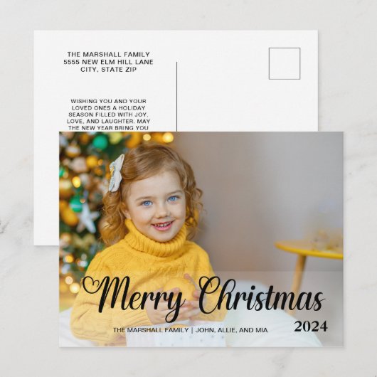 Schattigee Merry Christmas 2024 Fototypografie Feestdagenkaart (Voorkant / Achterkant)