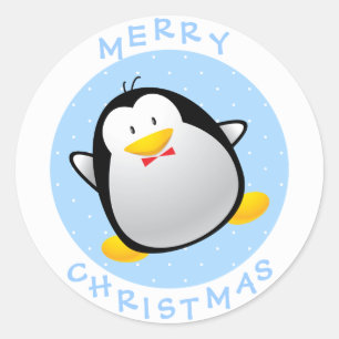 Schattigee Merry Christmas Cartoon Penguin Ronde Sticker