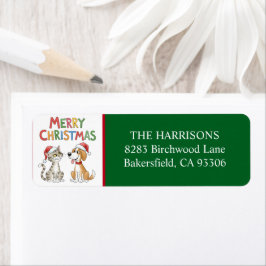 Schattigee Merry Christmas Cat and Dog Retouradres Etiket