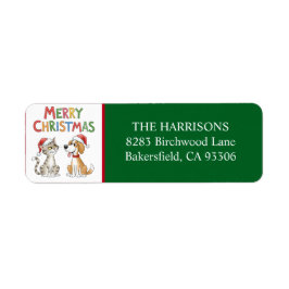 Schattigee Merry Christmas Cat and Dog Retouradres Etiket