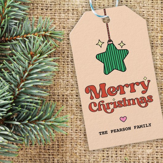 Schattigee Merry Christmas Line Pattern Star Ornam Cadeaulabel
