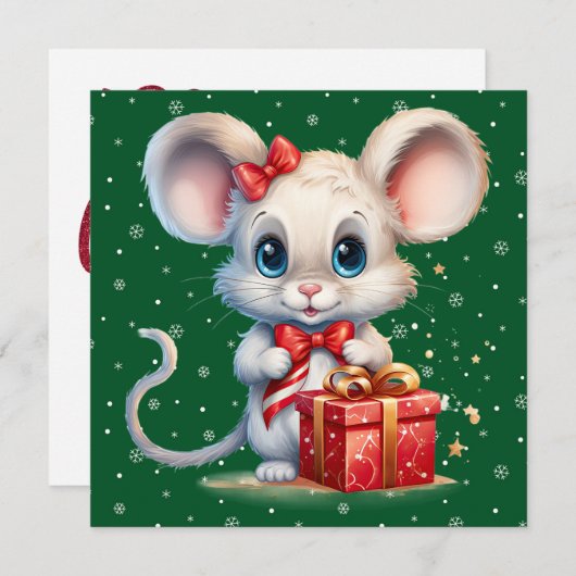 Schattigee Merry Christmas Mouse Kaart (Voorkant / Achterkant)
