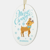 Schattigee Merry Christmas Rendier gepersonaliseer Keramisch Ornament (Links)