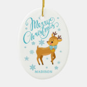 Schattigee Merry Christmas Rendier gepersonaliseer Keramisch Ornament (Voorkant)