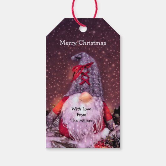 Schattigee Merry Christmas Whimsical Gnome Holiday Cadeaulabel (Voorkant)