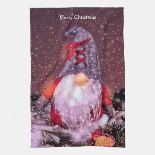 Schattigee Merry Christmas Whimsical Gnome Holiday Theedoek
