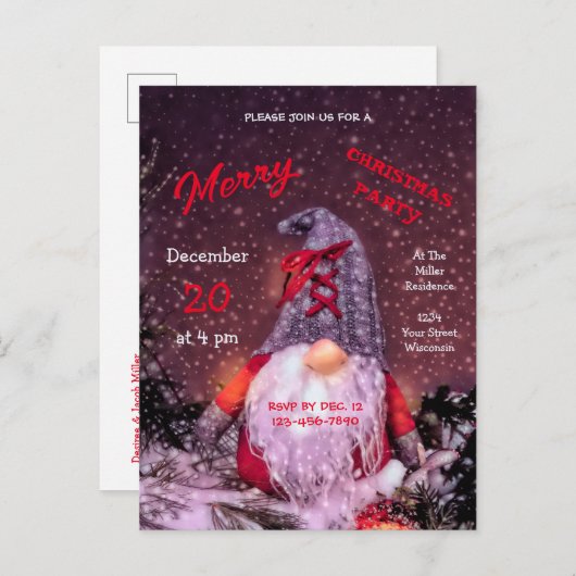 Schattigee Merry Christmas Whimsical Gnome Holiday Uitnodiging Briefkaart (Voorkant / Achterkant)