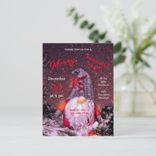 Schattigee Merry Christmas Whimsical Gnome Holiday Uitnodiging Briefkaart (Staand voorkant)
