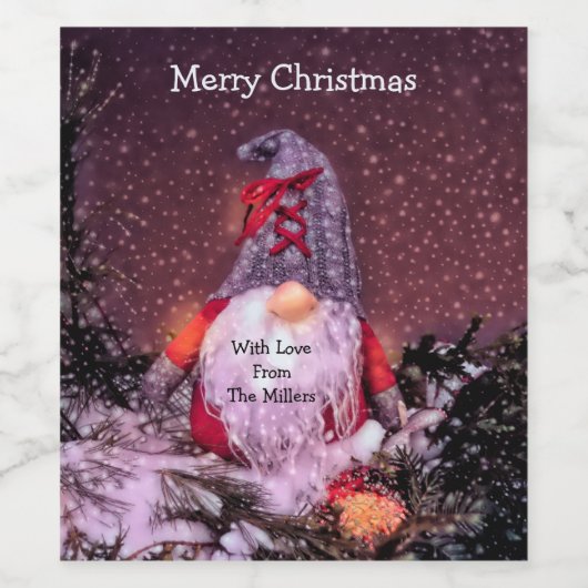 Schattigee Merry Christmas Whimsical Gnome Holiday Wijn Etiket (Enkel label)