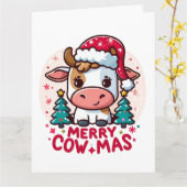 Schattigee "Merry Cowmas" Kerst Koe Kaart (Gele Bloem)