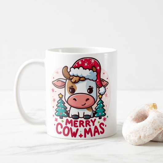 Schattigee "Merry Cowmas" Kerst Koe Koffiemok (Met donut)