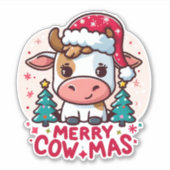 Schattigee "Merry Cowmas" Kerst Koe Sticker (Voorkant)