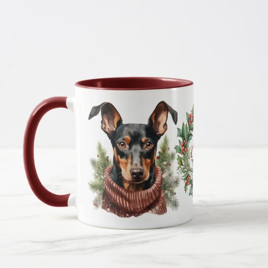 Schattigee Merry Doberman Pinscher Hondenkerstmis  Mok (Links)