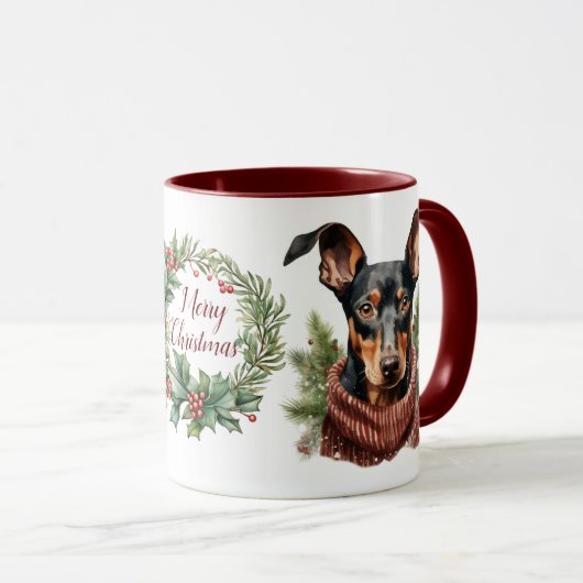 Schattigee Merry Doberman Pinscher Hondenkerstmis Mok (Voorkant rechts)