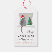 Schattigee Merry Meowy Kerstboom Kattensneeuw Cadeaulabel (Voorkant)