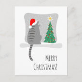 Schattigee Merry Meowy Kerstboom Kattensneeuw Feestdagenkaart (Voorkant)