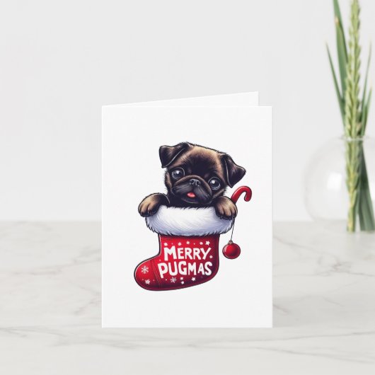 Schattigee "Merry Pugmas" Kerst Pug Kaart (Voorkant)