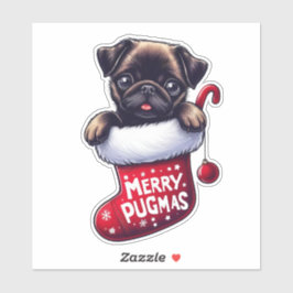 Schattigee "Merry Pugmas" Kerst Pug Sticker