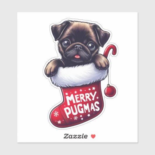 Schattigee "Merry Pugmas" Kerst Pug Sticker (Vel)