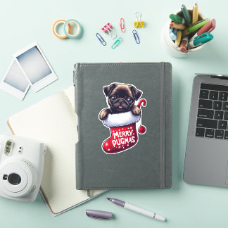 Schattigee "Merry Pugmas" Kerst Pug Sticker